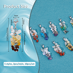 10Pcs 5 Styles Natural & Synthetic Gemstone Chip Pendant Decorations&nbsp;PALLOY-FH00068