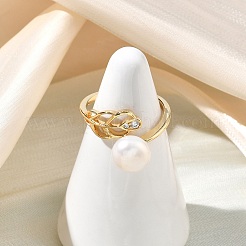 Leaf Brass Micro Pave Cubic Zirconia Cuff Open Rings&nbsp;RJEW-JR01046