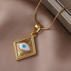French Vintage 304 Stainless Steel Enamel Rhombus with White Evil Eye Pendant Necklaces&nbsp;HC0202