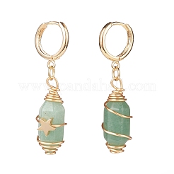 Gemstone Bullet with Star Dangle Hoop Earrings&nbsp;EJEW-JE05003