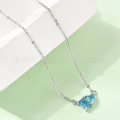 Brass Pave Cubic Zirconia Rectangle and Heart Pendant Cable Chain Necklaces&nbsp;KK-CBAB173-04P-10