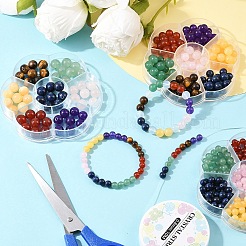 56Pcs 7 Styles Natural Green Aventurine & Lapis Lazuli & Rose Quartz & Carnelian & Tiger Eye &  Malaysia Jade & Yellow Jade Round Beads&nbsp;G-YW0002-61A