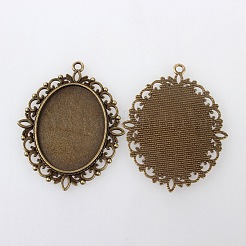 Large Vintage Tibetan Style Alloy Pendant Cabochon Settings&nbsp;TIBEP-M018-70AB-NF