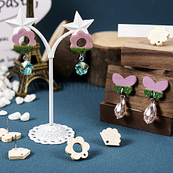 36Pcs 9 Styles Rectangle & Flower & Butterfly & Star Ash Wood Stud Earring Findings&nbsp;EJEW-TA0001-19