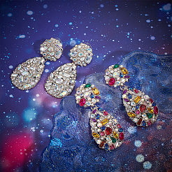 2 Pairs 2 Colors Rhinestone Teardrop Dangle Stud Earrings&nbsp;EJEW-AN0001-95