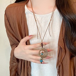 Handmade Porcelain & Alloy Moon Pendant Adjustable Waxed Cord Long Necklaces for Women&nbsp;WG509AF-01