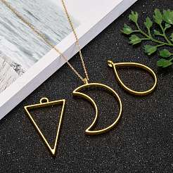 Rack Plating Alloy Open Back Bezel Pendants&nbsp;PALLOY-X0037-02G