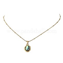 Natural Paua Shell Epoxy Resin Irregular Oval Pendant 304 Stainless Steel Snake Chain Necklaces for Women&nbsp;NJEW-JN06420-01