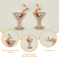 4 Pairs 4 Styles Rhinestone & Plastic Pearl Glass Wine Glass Dangle Stud Earrings&nbsp;EJEW-FI0001-70