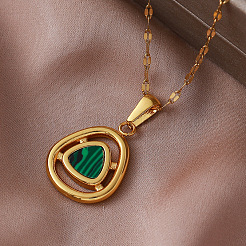 Vintage 304 Stainless Steel and Synthetic Malachite Triangle Pendant Necklaces for Women&nbsp;NT2784