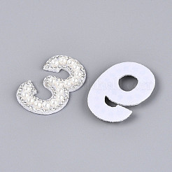 10Pcs ABS Plastic Imitation Pearl & Rhinestone & Cloth Number Cloth Patches&nbsp;PATC-T001-02M