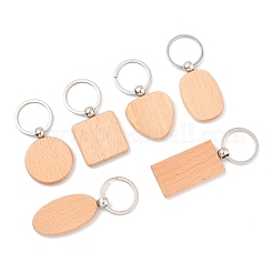 6Pcs 6 Styles Natural Wood Keychain&nbsp;HJEW-FS0001-03