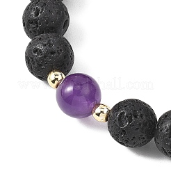 Natural Lava Rock & Lampwork & Mixed Gemstone Round Beads Stretch Bracelets for Women&nbsp;BJEW-JB12788