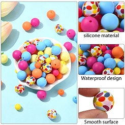 90Pcs 9 Styles Round Silicone Focal Beads&nbsp;SIL-YW0001-77