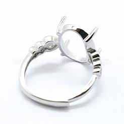 Anti-Tarnish Rhodium Plated 925 Sterling Silver Finger Ring Components&nbsp;STER-G027-04P