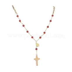 3Pcs 3 Styles Natural Carnelian & Green Aventurine & Tiger Eye Round Rosary Bead Necklaces&nbsp;NJEW-JN05574