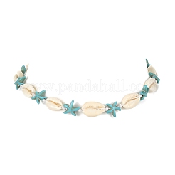 Natural Shell & Synthetic Turquoise Starfish Beaded Necklace with 304 Stainless Steel Clasps&nbsp;X-NJEW-TA00107-01