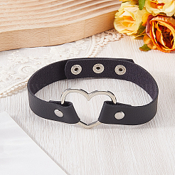 Punk Metal Heart PU Leather Choker Necklaces for Women&nbsp;NJEW-CL0001-20