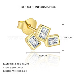 Rectangle 925 Sterling Silver Micro Pave Clear Cubic Zirconia Stud Earrings&nbsp;FS-WGC4DF4-01