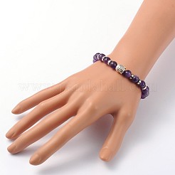 Buddha Head Gemstone Beaded Stretch Bracelets&nbsp;BJEW-JB01864-01