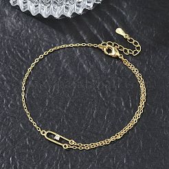Brass Micro Pave Clear Cubic Zirconia Link Bracelets&nbsp;BJEW-E114-01E-G