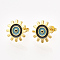 Brass Stud Earrings, with Enamel and Ear Nuts, Sun with Evil Eye, Black, 14mm, Pin: 0.8mm