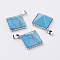 Synthetic Turquoise Pendants, with Brass Finding, Pyramid, Platinum, 28.5x32x13mm, Hole: 3.5x6mm