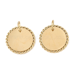 304 Stainless Steel Pendants, with Jump Ring, Flat Round Charm, Real 14K Gold Plated, 16x1.4mm, Hole: 3.8mm