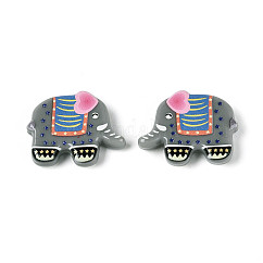 Printed Opaque Resin Beads, Elephant with Star Pattern, Royal Blue, 23.5~25x30~30.5x6mm, Hole: 1~1.4mm