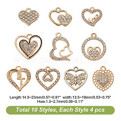 40Pcs 10 Styles Alloy Rhinestone Pendants&nbsp;ALRI-AR0001-10