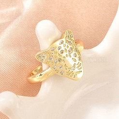 Brass Micro Pave Cubic Zirconia Cuff Open Rings for Women&nbsp;RJEW-K264-15G