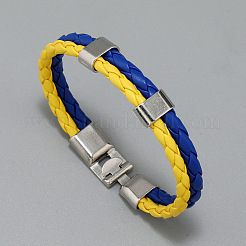 Flag Color Imitation Leather Double Line Cord Bracelet with Alloy Clasp&nbsp;GUQI-PW0001-088