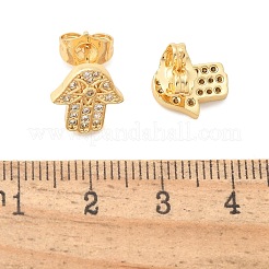 Hamsa Hand Brass Micro Pave Clear Cubic Zirconia Stud Earrings&nbsp;EJEW-D305-03G