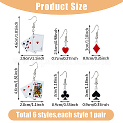 3 Set 3 Styles Playing Card Theme Resin Dangle Earrings with Alloy Pins&nbsp;EJEW-FI0003-01