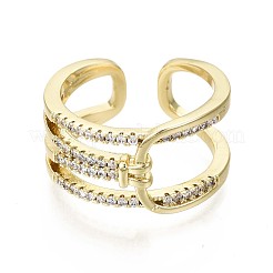 Brass Micro Pave Clear Cubic Zirconia Cuff Rings&nbsp;RJEW-S044-101-NF