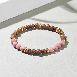 Natural Wenge Wood & Gemstone Round Beaded Stretch Bracelet for Women&nbsp;BJEW-JB07544