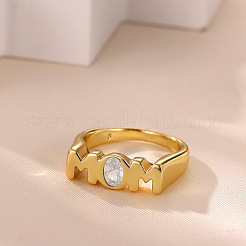 Mother's Day 304 Stainless Steel Pave Clear Single Cubic Zirconia Finger Rings&nbsp;FS-WGF3E38-01