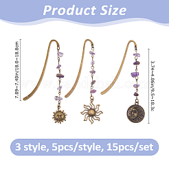 15Pcs 3 Style Alloy Bookmark&nbsp;AJEW-FH00048