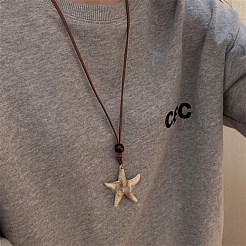 Summer Beach Starfish Acrylic Pendant Faux Suede Cord Adjustable Necklaces&nbsp;FS-WG7589B-01