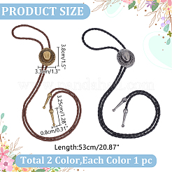 2Pcs 2 Colors Western Zinc Alloy Bolo Tie Cowboy Hat Lariat PU Leather Cord Necklaces&nbsp;NJEW-WR0001-03