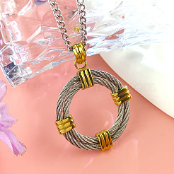 304 Stainless Steel Double Cable Ring Pendant Necklaces for Women&nbsp;FS-WG6D66B-01