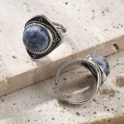 Natural Blue Spot Jasper Adjustable Rings&nbsp;G-P560-03AS-18