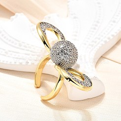 Brass Micro Pave Clear Cubic Zirconia Cuff Rings for Women&nbsp;RJEW-U051-01A-G