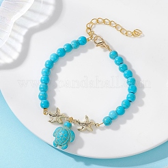 304 Stainless Steel & Synthetic Turquoise Charm Bracelets&nbsp;BJEW-JB14065
