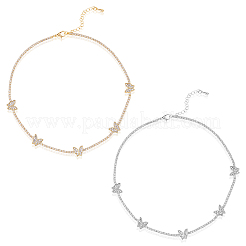 2Pcs 2 Style Stainless Steel & Brass Butterfly Pendant Necklaces Set with Crystal Rhinestone Tennis Chains&nbsp;NJEW-FI0001-41