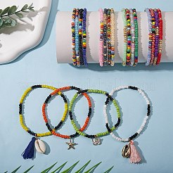 Sparkling Glass Seed Beads Stretch Anklets Set&nbsp;AJEW-SW00004