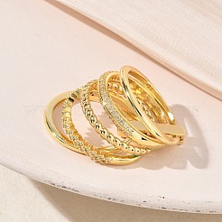 Multi-Layer Brass Micro Pave Clear Cubic Zirconia Finger Rings&nbsp;KK-H279-12G