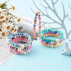 Polymer Clay Heishi Beads Stretch Bracelets Sets&nbsp;BJEW-JB06176