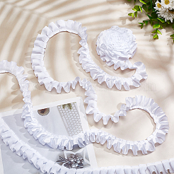20M Polyester Satin Pleated Lace Ribbon&nbsp;OCOR-WH0093-01B