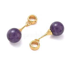 Natural Amethyst & Brass European Dangle Charms&nbsp;GG-D002-15G-01